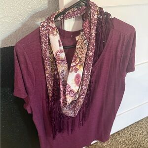 Style & Co. Shirt with Burgundy and Cream detachable Scarf Women’s XL